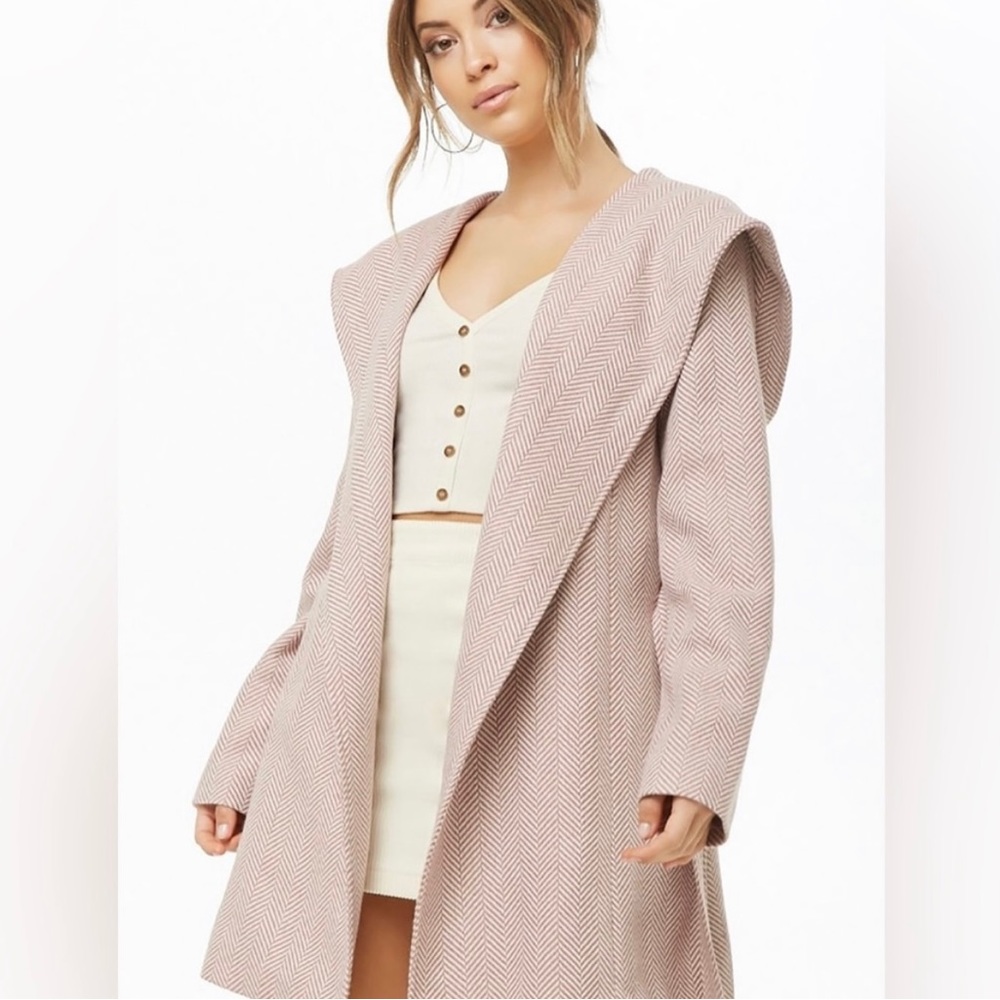 NWT Forever 21 Hooded Chevron Belted Coat (M)